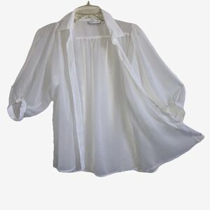 MINK PINK White Chiffon Puff 3/4 Sleeve Button Blouse Over-Top Cardigan Tunic